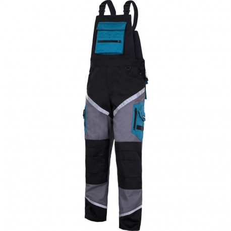 Ogrodniczki must-hall-türkiissinine helkurribadega, "l", ce, lahti