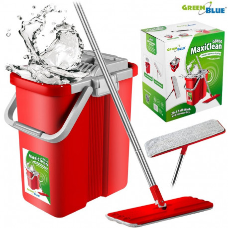 Mop płaski koos ämbriga ja väljapressijaga GreenBlue, kaks HQ mikrokiudpatja, maht 8L, MaxiClean GB8