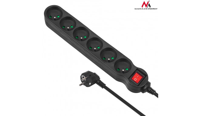Maclean 6-pesaline pikendusjuhe lülitiga must 2300W 3m MCE187
