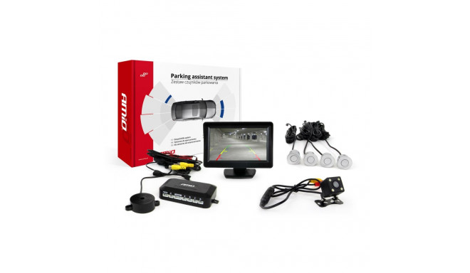 Parkimisandurite komplekt tft01 4,3" HD-315-LED kaameraga, 4 hõbedast andurit