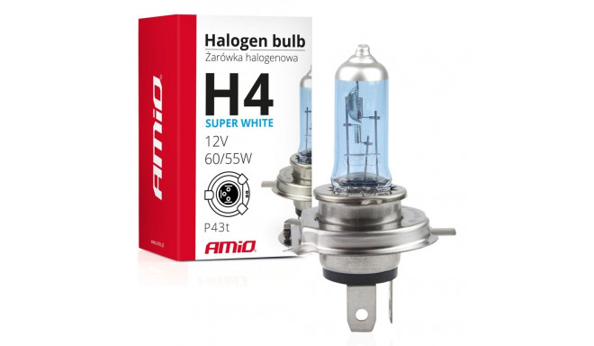 Żarówka halogenowa h4 12v 60/55w filtr uv (e8) super white amio-01269