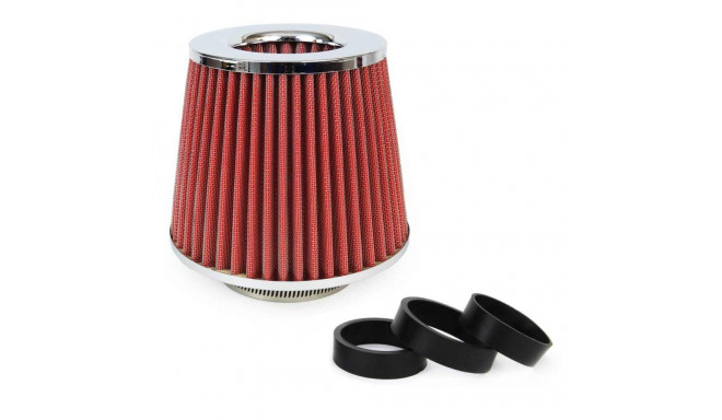 Universaalne kooniline õhufilter punane/kroom + 3 adapterit amio-01282