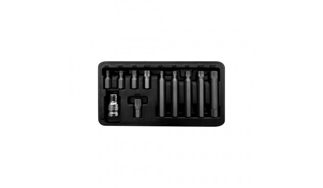 10744 Otsikute ja bittide komplekt 3/8 tolli Spline M5-M12, L=30/75mm, 11 osa