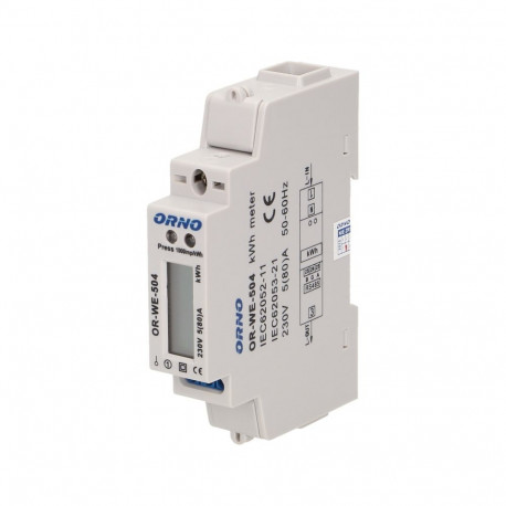 1-faasiline elektrienergia tarbimise näidik, 80A, port RS-485, 1 moodul, DIN TH-35mm