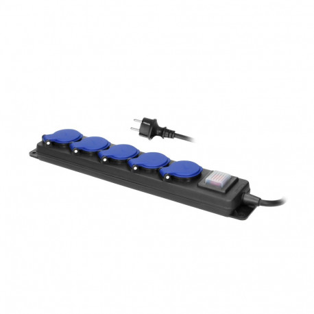 Pikendusjuhe pritsmekindel töökoja lülitiga 5 pesa 2P+Z IP44 kummikaabel H05RR-F 3x1,5mm² 3m