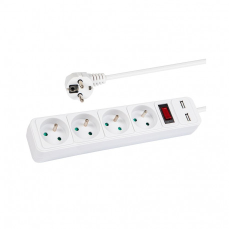 98-084# voolu pikendusjuhe pr-470wsp/usb 4-pesaga+usb maandusega+lülitiga 3m valge 3x1,5mm