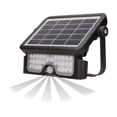 LUX LED 5W, päikesepaneeliga prožektor liikumisanduriga 500lm, IP65, 4000K, 2x1500mAh, must