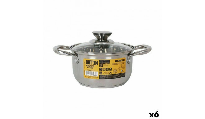 Casserole with glass lid Quttin New Neron Steel 26 x 18 x 10 cm (6 Units)