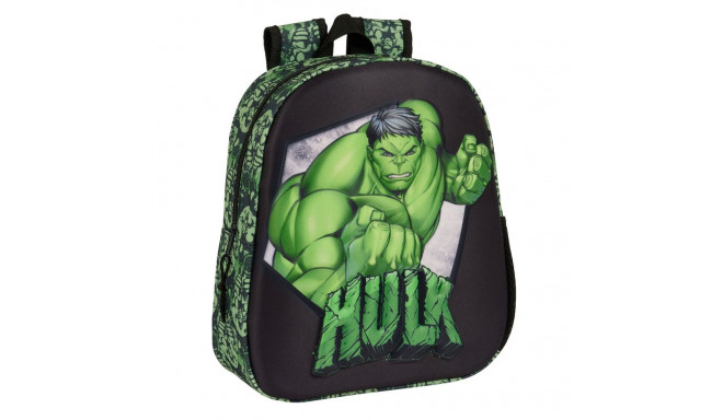 3D-Laste seljakott Hulk Must Roheline 27 x 33 x 10 cm