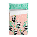 Gultas veļa ar rāvējslēdzēju un segu HappyFriday Moshi Moshi Panda Garden Rozā 105 x 200 cm