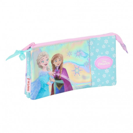 Kolme tõmblukuga pliiatsikarp Frozen Cool days Lilla Taevasinine 22 x 12 x 3 cm