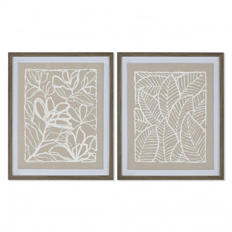 Canvas Home ESPRIT White Beige Leaf of a plant Urban 50 x 4 x 60 cm (2 Units)