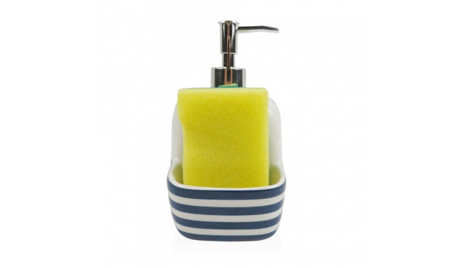 Soap Dispenser Versa Blue Ceramic Stripes 9,4 x 17,8 x 10,5 cm