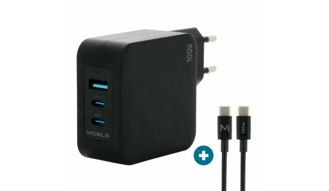 Mobilis võrgulaadija 100W 2USB-C 1USB-A GaN kaabel 100W sülearvutile, nutitelefonile ja tahvelarvuti