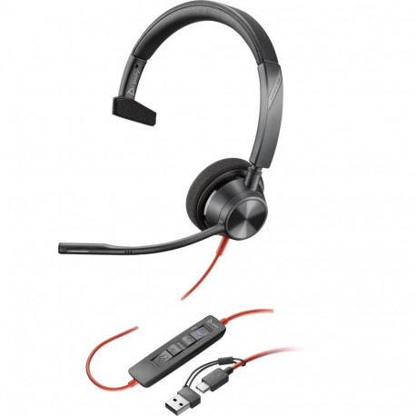 HP Poly peakomplekt Blackwire 3310 Microsoft Teamsi sertifikaadiga, ühe kõrvaga, USB-C + USB-C/A ada
