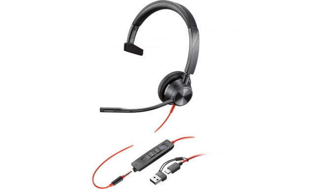 POLY Blackwire 3315 mono Microsoft Teams sertifitseeritud USB-C peakomplekt +3,5 mm pistik +USB-C/A 
