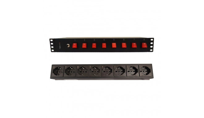 Rack-riba 19 1.5U, 8x UNEL pistik taga, 8x lüliti ees