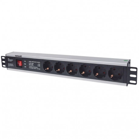 Intellinet 19" 1.5U rackmount 6-väljundiga toitejaotur EU CEE 7/3 pesadega, lülitiga ja ülepinge kai