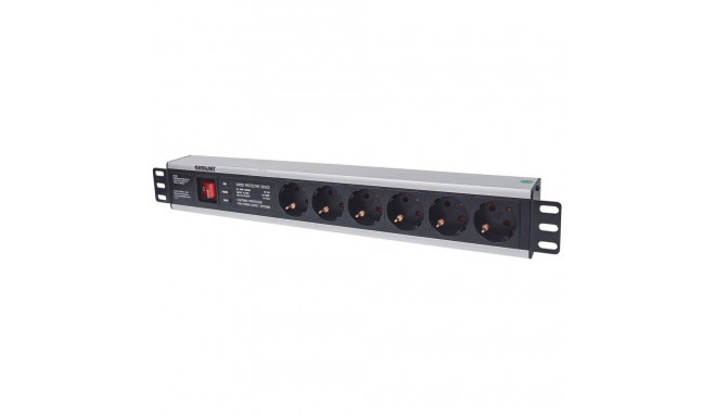 Intellinet 19" 1.5U Rackmount 6-Way Power Strip - German Type", With On/Off Switch and Surge Protect