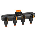 4-way manifold with valves 1" female thread to 3/4" female thread