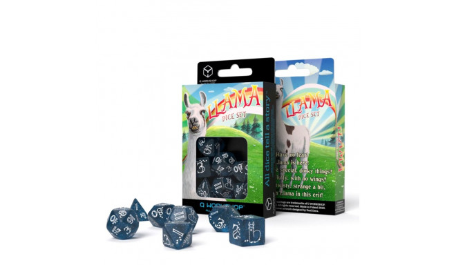 Shimmering Llama Dice Set Dark Blue And White