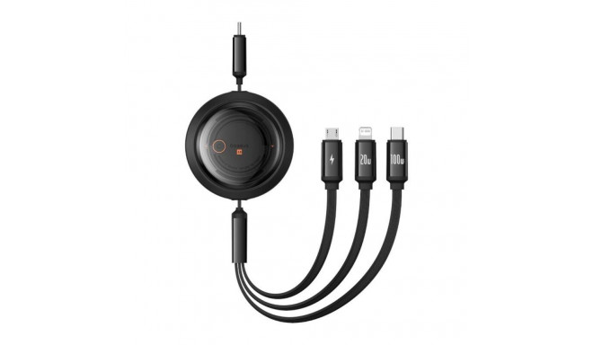 Fast Charging Cable 3in1 Baseus Free2Draw USB-C to USB-C/Lightning/Micro 100W, 1,1m (black)