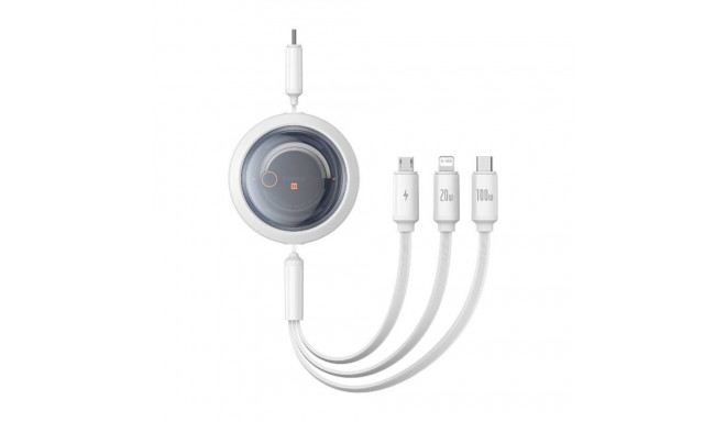 Fast Charging Cable 3in1 Baseus Free2Draw USB-C to USB-C/Lightning/Micro 100W, 1,1m (white)