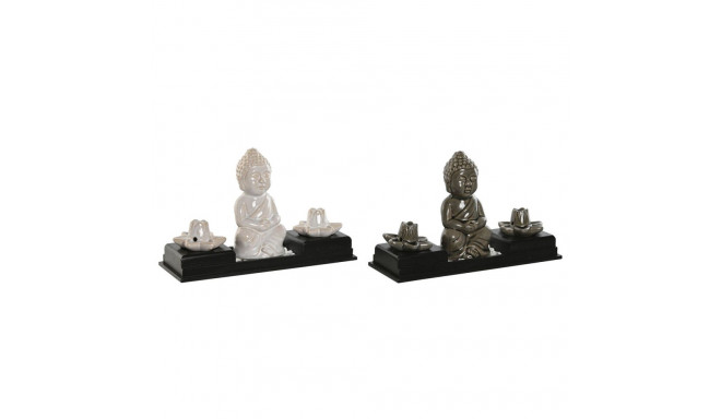 Aroomi põletaja Home ESPRIT Keraamiline Puit MDF Buddha 24 x 8 x 14 cm (2 Ühikut)