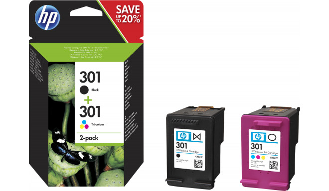 HP 301 2-pack must/kolmevärviline originaal tindikassetid