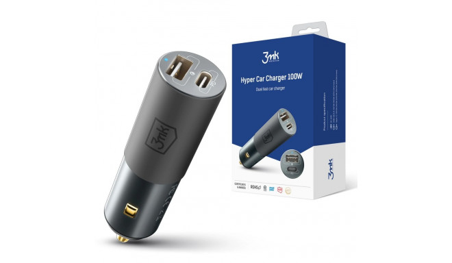 3mk Hyper Car Charger USB-C USB-A 100W - silver