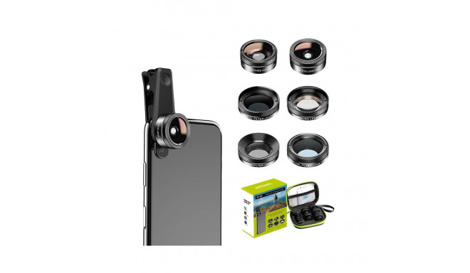 Mobile lens kit APEXEL APL-DG6V2 6 in 1 universal (black)