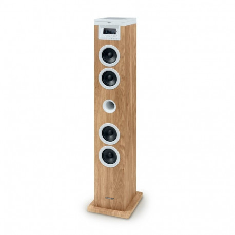 Speaker System - Thomson Sound Tower 60W CD USB SD Radio Aux Remote Control, Wooden, White.
