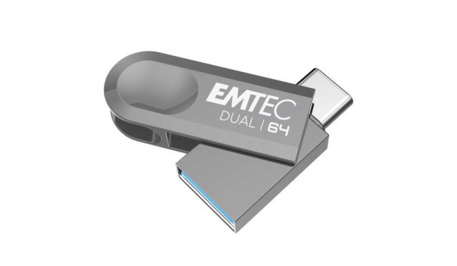 Emtec D280 Dual USB flash drive 64 GB USB Type-A / USB Type-C 3.2 Gen 1 (3.1 Gen 1) Silver