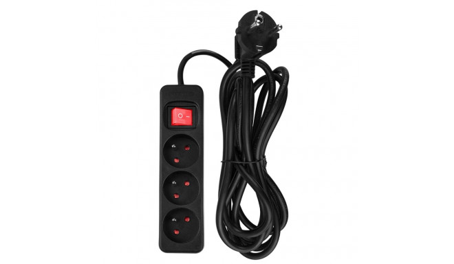 Przedłużacz listwowy 3 m, 3 x 1.5 mm2, 3G, czarny, ON/OFF