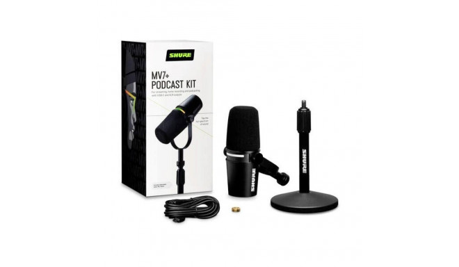 Shure MV7+-K-BNDL - kõnepuldimikrofon/laulumikrofon XLR/USB-C ühendusega, must + lauastatiiv GATOR