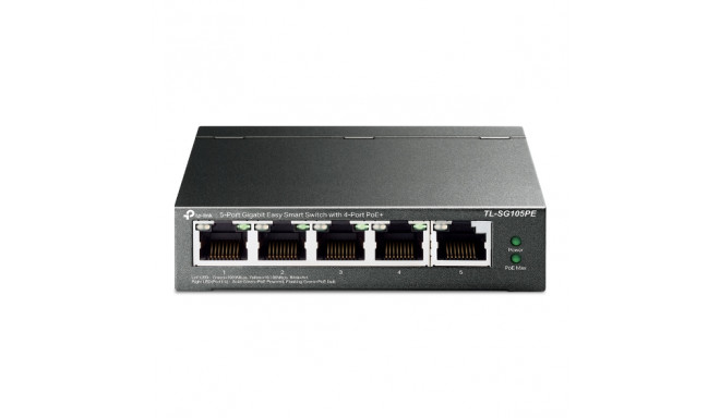 TP-LINK TL-SG105PE 5-Port Gigabit Easy Smart Switch with 4-Port PoE+ 65W PoE budget Desktop Steel Ca
