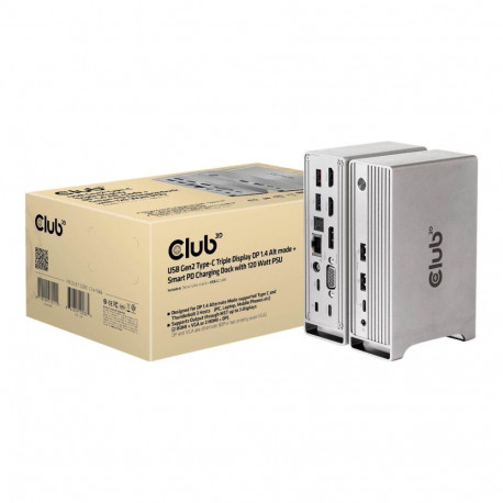 CLUB 3D USB C Gen 2 triple display DP ALT mode with smart PD charging dock with 120W PS