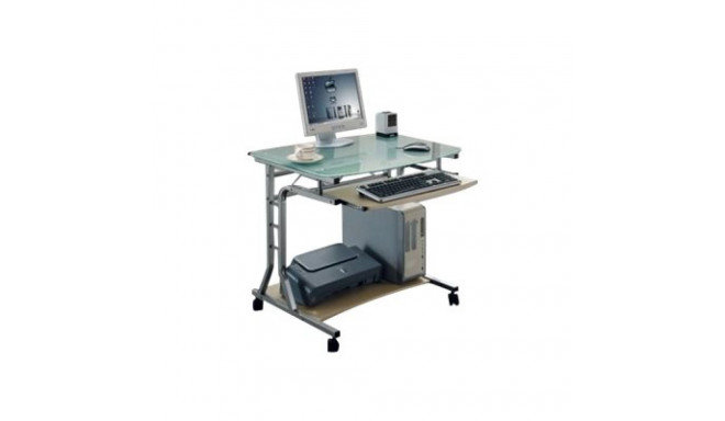 TECHLY Compact Desk for PC Metal Glass with Wheels