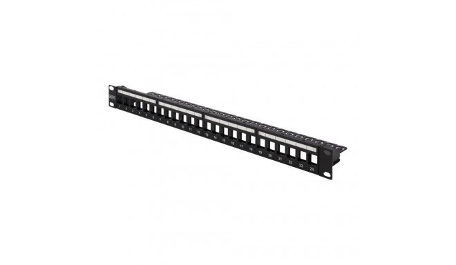 DIGITUS Modular patch panel shielded 24 port blank 1U rack mount color black transparent logo fields