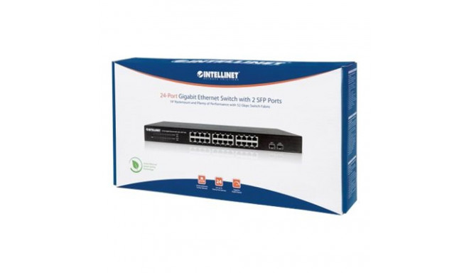 INTELLINET 24-Port Gigabit Ethernet Switch with 2 SFP Ports 24 x 10/100/1000 Mbps RJ45 Ports + 2 x S