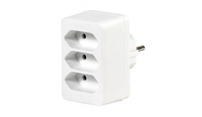 Schuko adapter, schuko plug > 3x euro socket, white, compact type