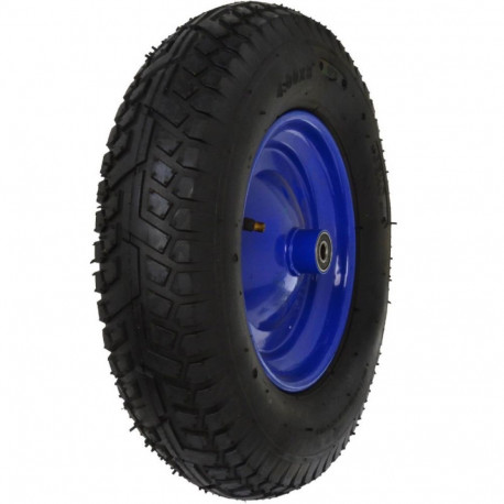 Durable wheel with rubber tire for wheelbarrow with metal rim 4.80/4.00-8 6PR with axle 140 kg blue 
