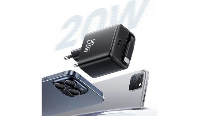 SAMS Charger 1xUSB-C with retractable USB-C Retractable PD+QC 20W Gan Fast Charging black