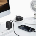 USAMS Charger 1xUSB-C with retractable USB-C cable Retractable PD+QC 20W Gan Fast Charging white YC 