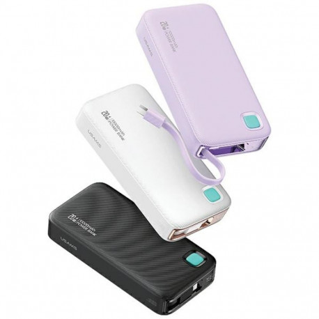 USAMS Powerbank with Retractable Cable USB-CRetractable 10000mAh PD 20W Fast Charge XY Series Purple