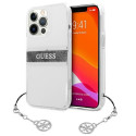 Guess GUHCP13LKB4GGR iPhone 13 Pro / 13 6.1" Transparent hardcase 4G Gray Strap Charm