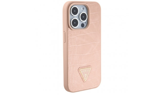 Guess GUHCP15LPCRTHCP iPhone 15 Pro 6.1" roosa kõvakaaneline Croco Triangle metallist logoga