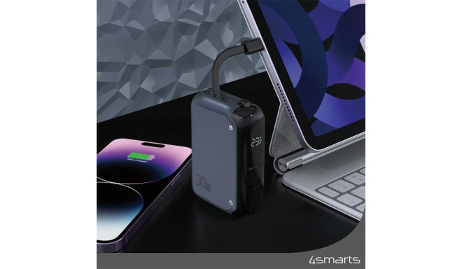 4smarts akupank Pocket 10000mAh 30W sisseehitatud 15 cm USB-C kaabliga, kosmose sinine 540698