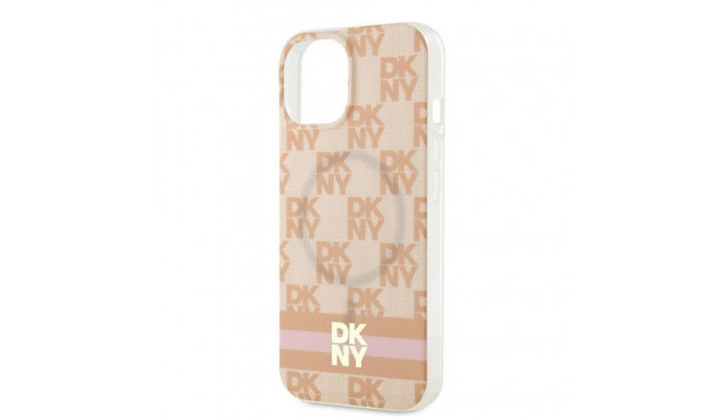 DKNY DKHMP15SHCPTSP iPhone 15 / 14 / 13 6,1-tolline roosa kõvakorpus IML ruuduline mono muster ja tr