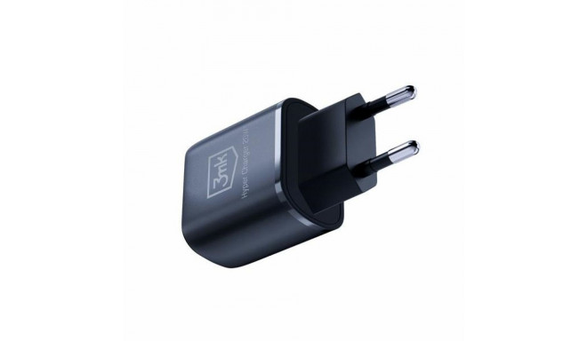 3MK Kiirlaadija 20W 1xUSB-C + 1xUSB-A PD/QC seinalaadija must/must